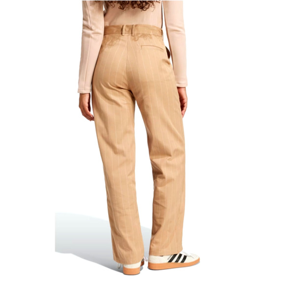 Adidas Women's Warm Sandstone Off White Pinstripe Twill Loose Pants Size 16 - Picture 2 of 11